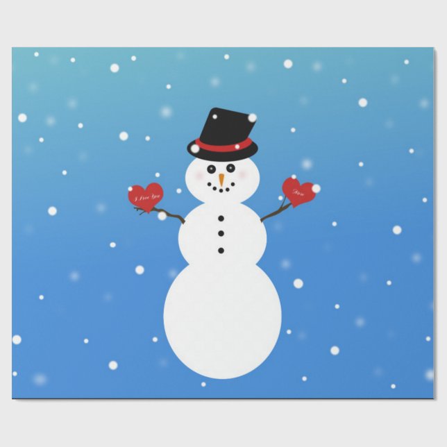 Jag älskar dig mer snögubbe presentpapper (Platt)