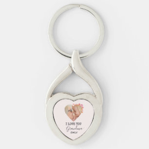 Jag älskar dig mormor Personlig hjärtnyckelring Twisted Heart Silverfärgad Nyckelring