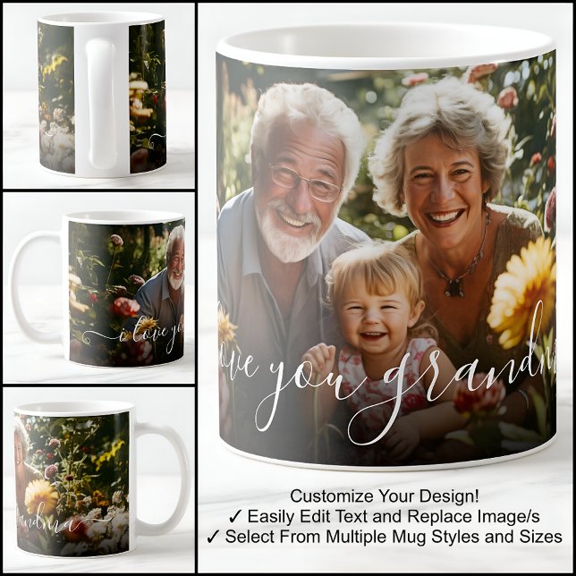 Jag älskar dig Mormor Vacker fotomal Text Kaffemugg (Skapare uppladdad)