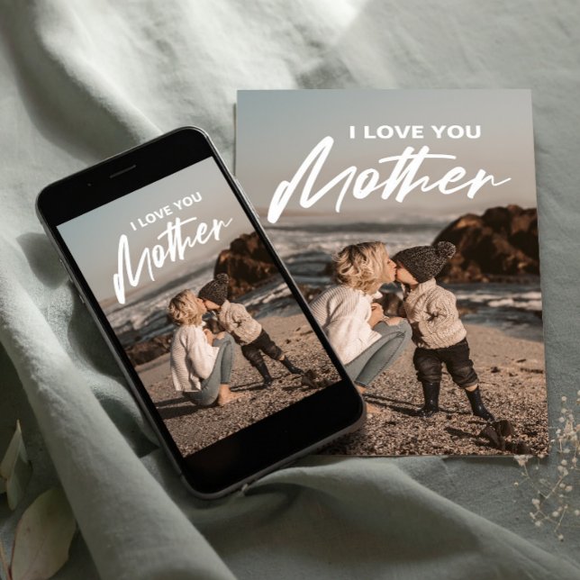 Jag älskar dig Morsdagspresent Foto Minimalistisk Vykort (I Love You Mothers Day Gift Photo Minimalist Postcard, Printable Mothers Day Card)