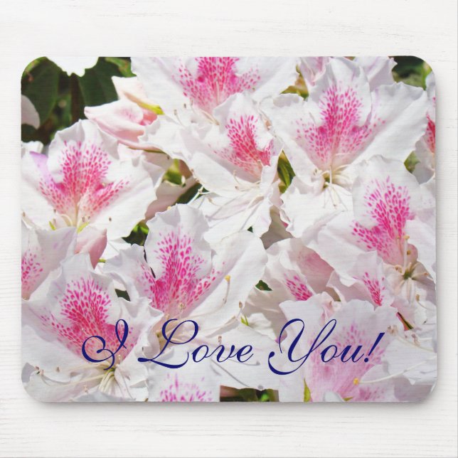 Jag älskar dig! musmattor Vita Rosa Azalea Blommor (Framsidan)