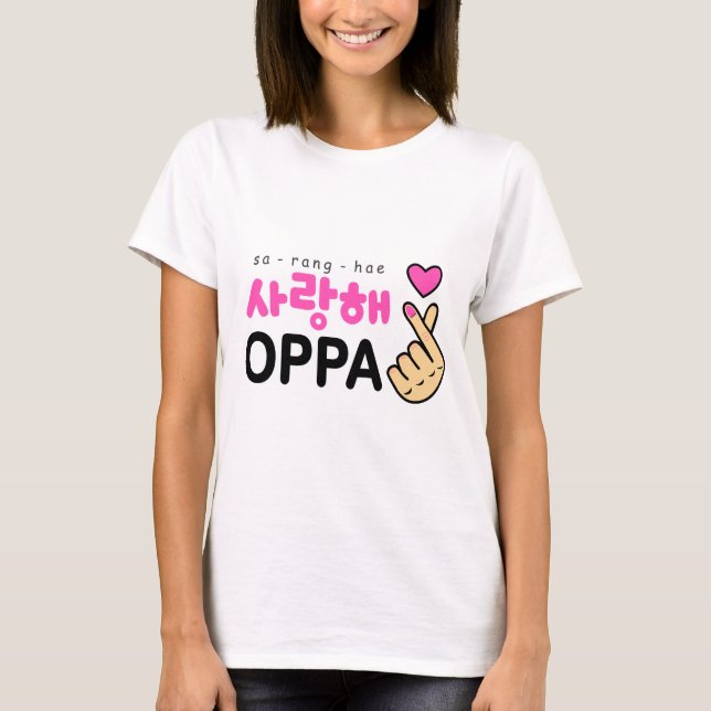 Jag älskar dig Oppa som hjärta undertecknar T Shirt (Framsida)