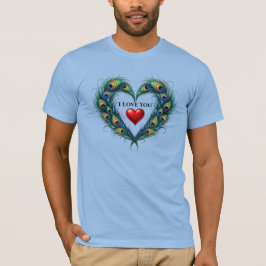 Jag älskar dig påfågelsfjäderhjärta herr t-shirt
