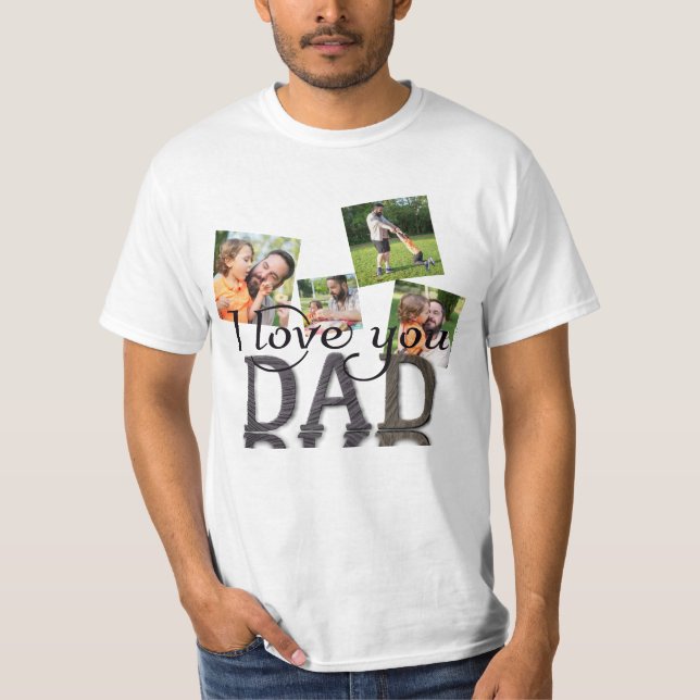 Jag älskar dig pappa 4 Foto Collage Rustik Trästru T Shirt (Framsida)