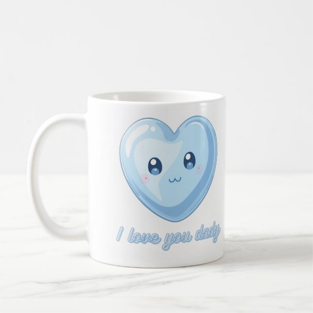 Jag älskar dig Pappa Mugg - Sött Blått Kawaii Hjär (Vänster)