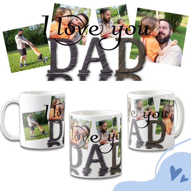 Jag älskar dig pappa rustic trästruktur fotokollag kaffemugg (Skapare uppladdad)