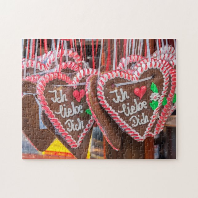Jag älskar dig pepparkakshjärtan på helgen pussel (Horisontell)