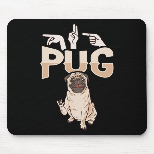 Jag älskar dig Pug ASL Handgest Deaf Hörselnedsätt Musmatta (Framsidan)