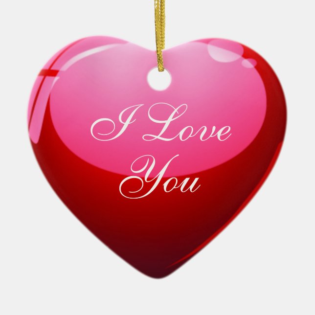 Jag älskar dig röd hjärta julgransprydnad keramik (Framsidan)