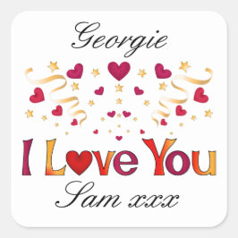 JAG ÄLSKAR DIG Rött hjärta Guldspännband Vintage A Fyrkantigt Klistermärke