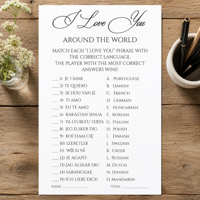 Jag älskar dig runt om i världen bröllopsduschspel (I Love You Around the World Shower Game)