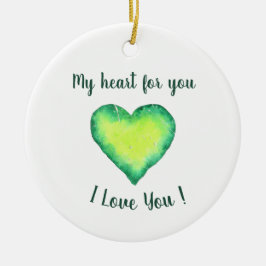 Jag älskar dig söt grön och blå hjärtfödelsedag    julgransprydnad keramik