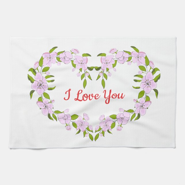 Jag älskar dig söta blommor kökshandduk (Horisontell)