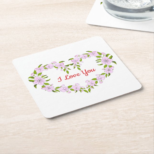 Jag älskar dig Söta blommor Underlägg Papper Kvadrat (Vinklad)