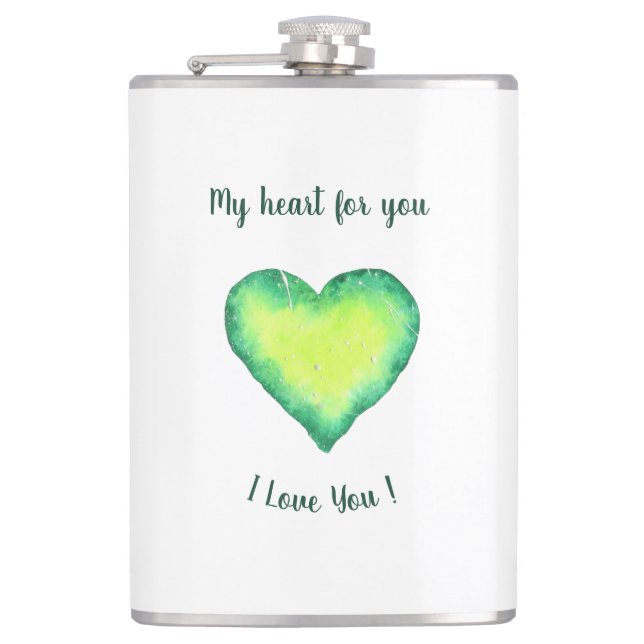 Jag älskar dig söta gröna och blå hjärtans födelse fickplunta (Framsidan)