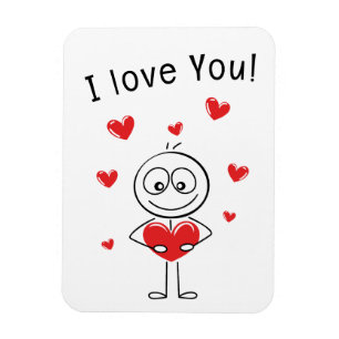 Jag älskar dig Stickfigur Söta Hjärtan Kort Magnet