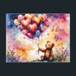 Jag älskar dig Teddybjörn med hjärtformade ballong Vykort<br><div class="desc">Söt teddybjörn med en bukett färgglade hjärtformade ballonger till den du älskar

 AI-konst av minx267</div>