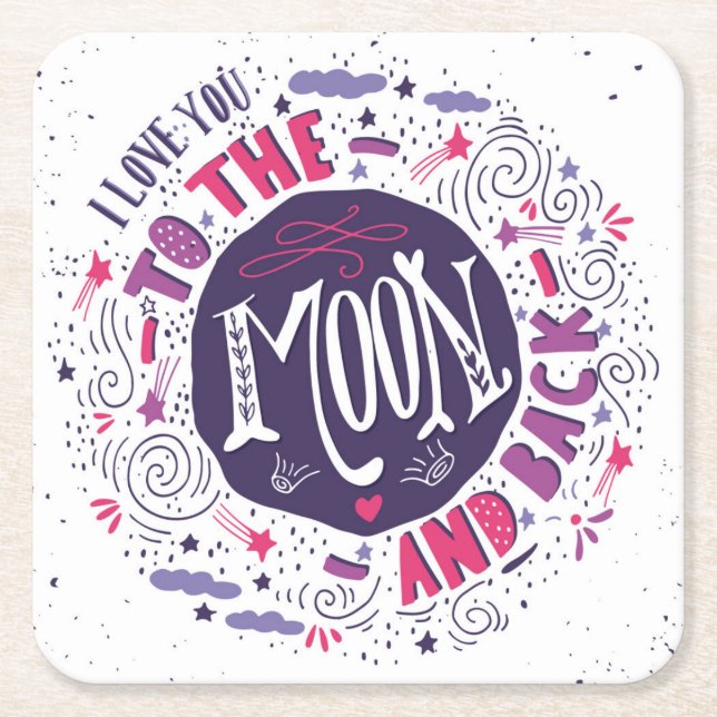 Jag älskar dig till månen och drar tillbaka 4 underlägg papper kvadrat (Framsidan)