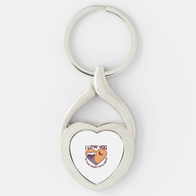 Jag älskar dig till månen och tillbaka Sentimental Twisted Heart Silverfärgad Nyckelring (Framsidan)