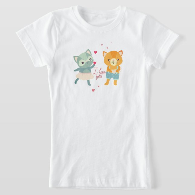 Jag älskar dig vykort med katter | Sött romantiskt T Shirt (Laydown)