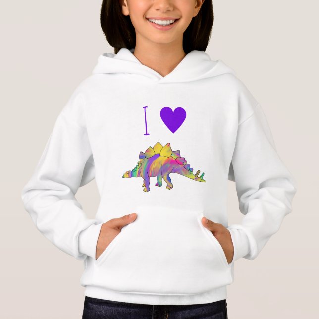 Jag älskar dinosaurie söt färgglad regnbåge Stegos T Shirt (Framsida)