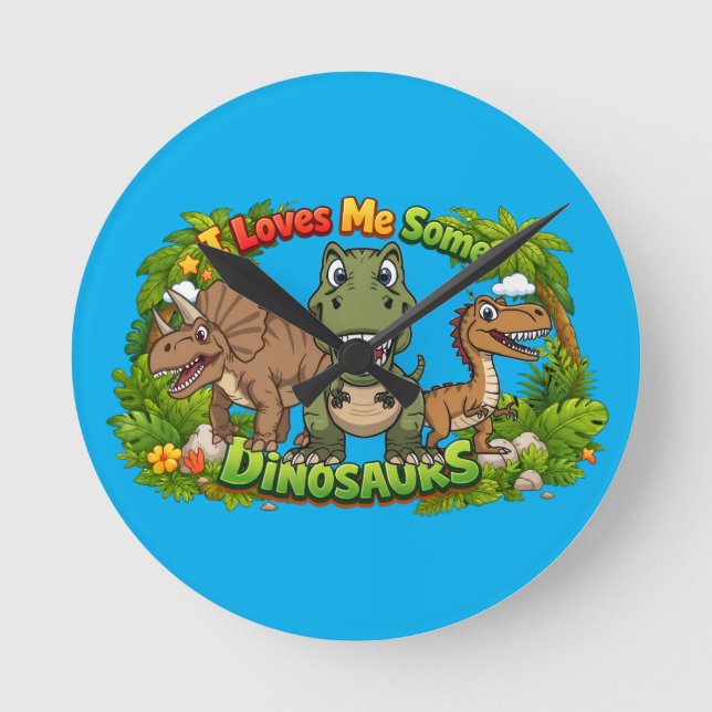 Jag älskar dinosaurier | Söt barn- Rund Klocka (Framsida)
