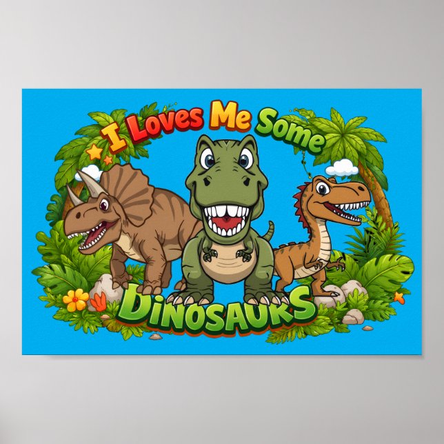 Jag älskar dinosaurier - Söt förhistorisk konst Poster (Framsidan)