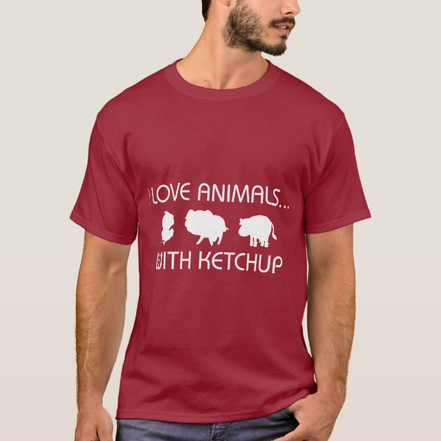 Jag älskar djur med Ketchup Tee Shirt (Framsida)