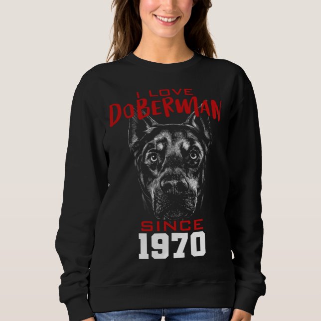 Jag älskar dobermann sedan 1970 t shirt (Framsida)