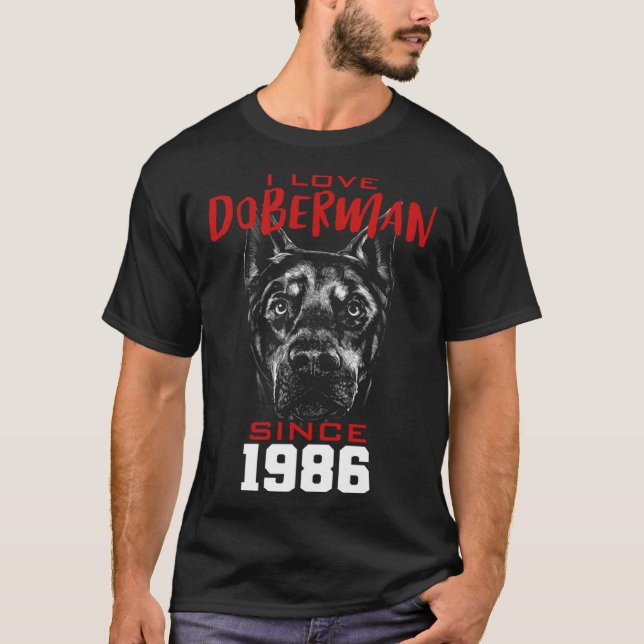 Jag älskar dobermann sedan 1986 t shirt (Framsida)