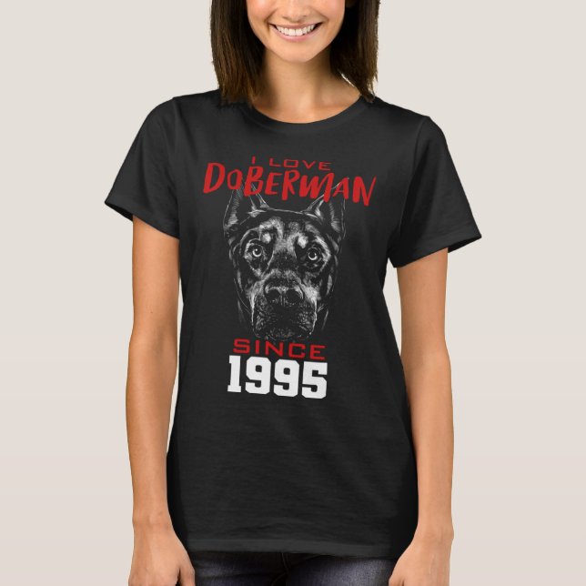 Jag älskar dobermann sedan 1995 t shirt (Framsida)