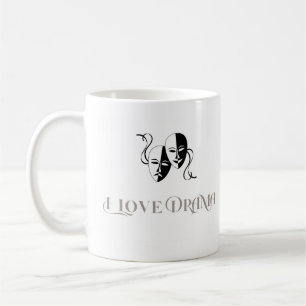 Jag älskar drama, teatermasker scenkonst kaffemugg