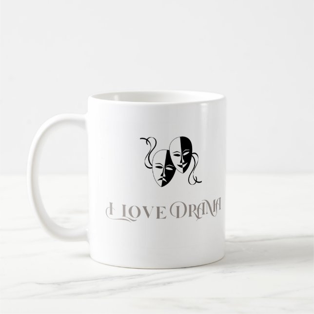 Jag älskar drama, teatermasker scenkonst kaffemugg (Vänster)