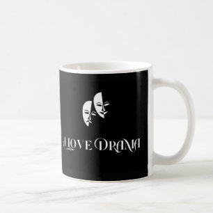 Jag älskar drama, teatermasker, utförande artister kaffemugg