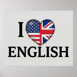 Jag älskar engelska - USA och UK Flagga Hjärt Desi Poster