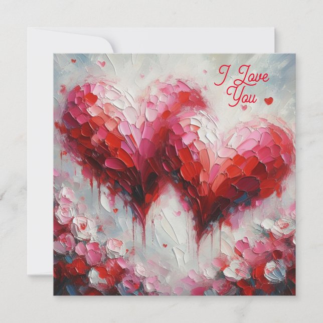 Jag älskar er två abstrakta hjärtan målning Alla h Julkort (Framsida)