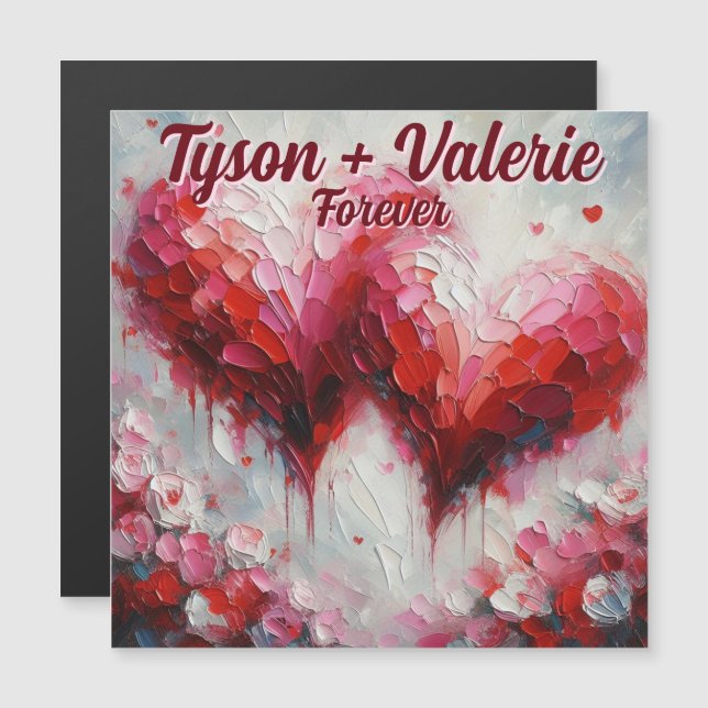 Jag älskar er två abstrakta hjärtan personlig magn (Fram/baksida)