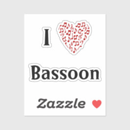 Jag älskar fagott röda hjärtat av musiknoter vinyl klistermärken