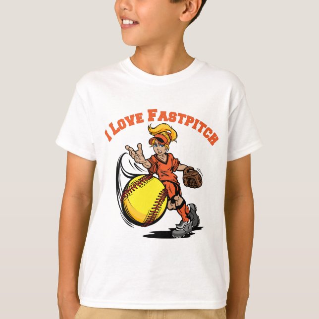 Jag älskar Fastpitch, orange Tee (Framsida)