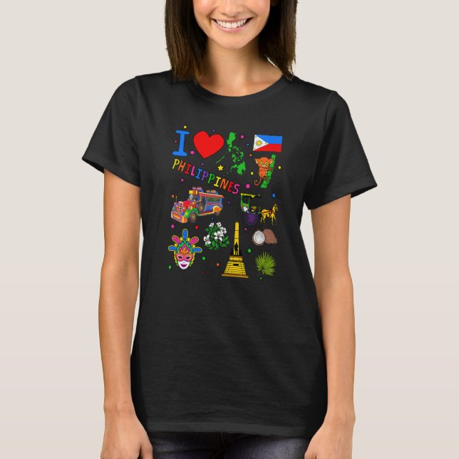Jag älskar Filippinerna Handritade Landmärken flag T Shirt (Framsida)