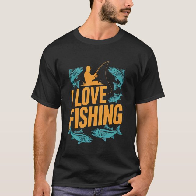 Jag älskar fiske retro stil fångst t shirt (Framsida)