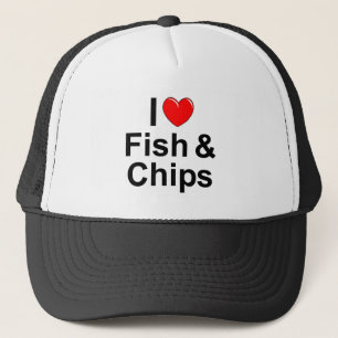Jag älskar fisken & chiper (för hjärta) truckerkeps