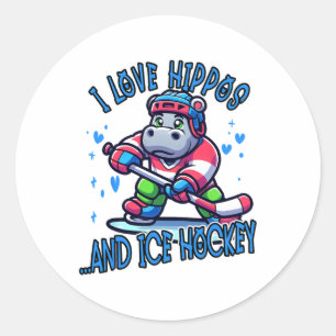 Jag älskar flodhästar och ishockey Rolig ishockeym Runt Klistermärke