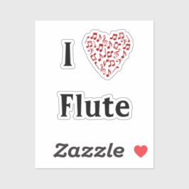 Jag älskar flöjt Rött hjärta av musiknoter vinyl Klistermärken
