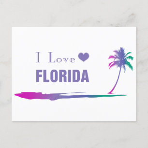 Jag älskar Florida färgrik lila Vykort