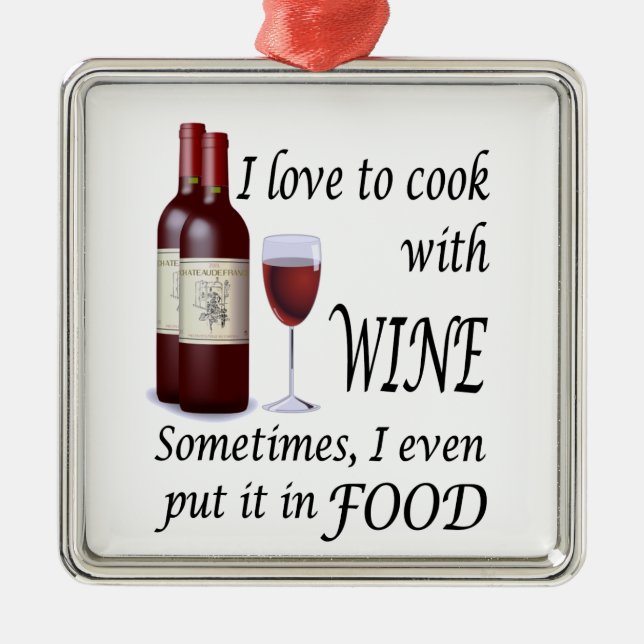 Jag älskar för att laga mat med vin - även i mat julgransprydnad metall (Framsidan)