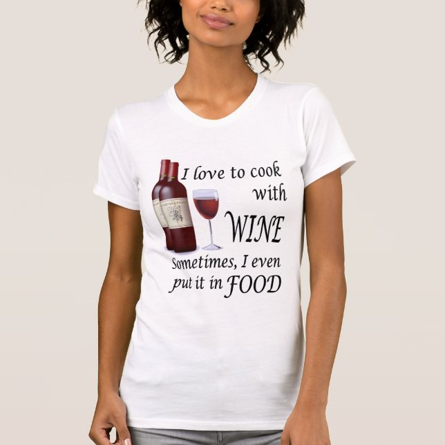 Jag älskar för att laga mat med vin - även i mat t-shirt (Framsida)