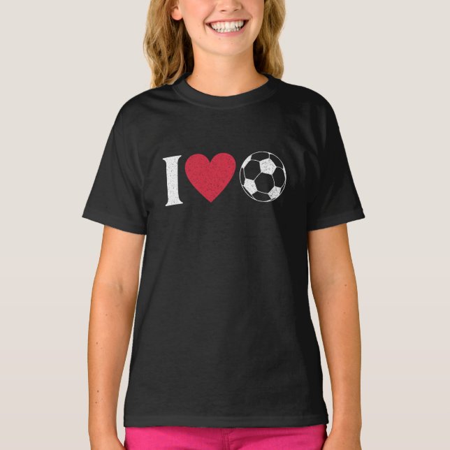 Jag älskar fotboll retro hjärta fotboll älskare t shirt (Framsida)