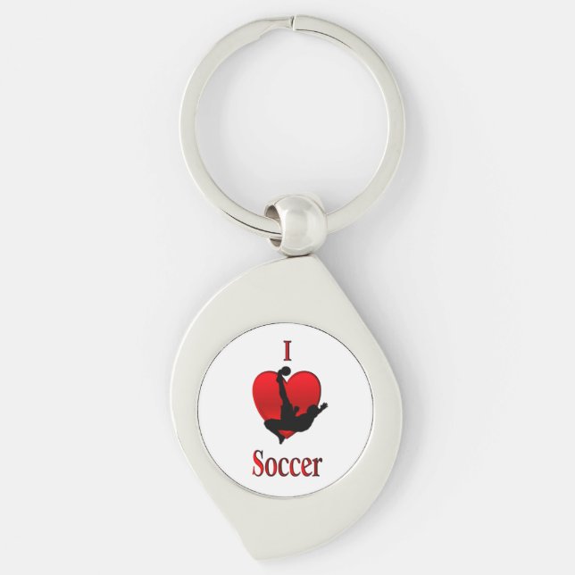 Jag älskar fotboll swirl silverfärgad nyckelring (Framsidan)
