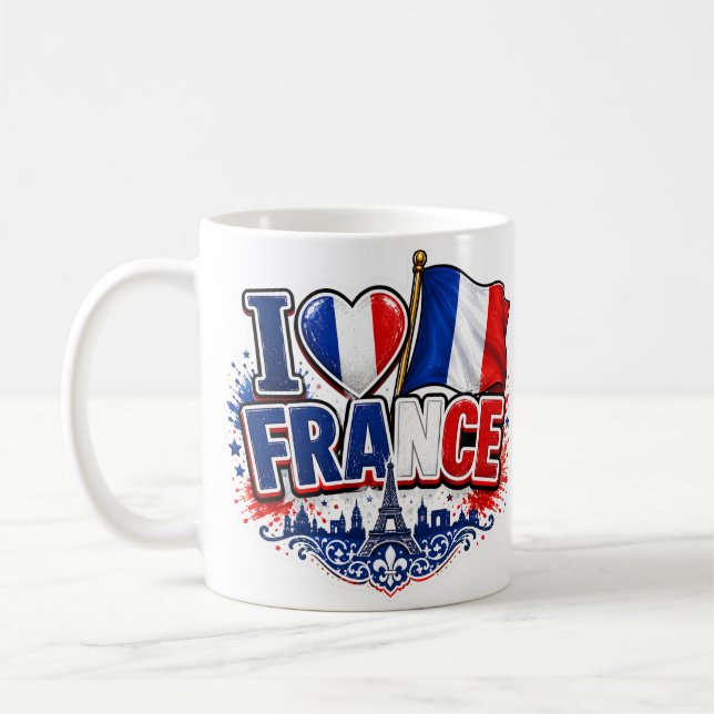 Jag älskar Frankrike Frankrikes lag 2026 Tupp Fotb Kaffemugg (Vänster)